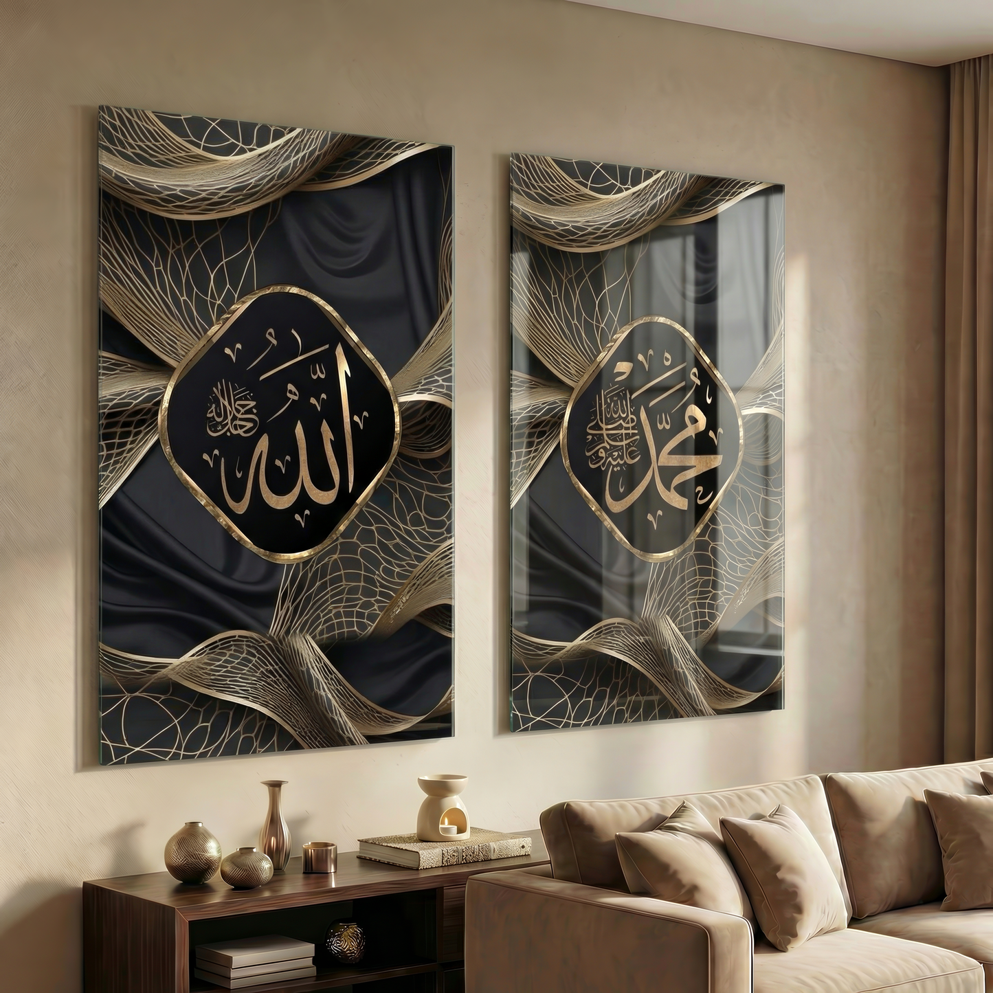 Sacred Names – Pair Edition – Royal Medallion Noir | Glass Wall Art